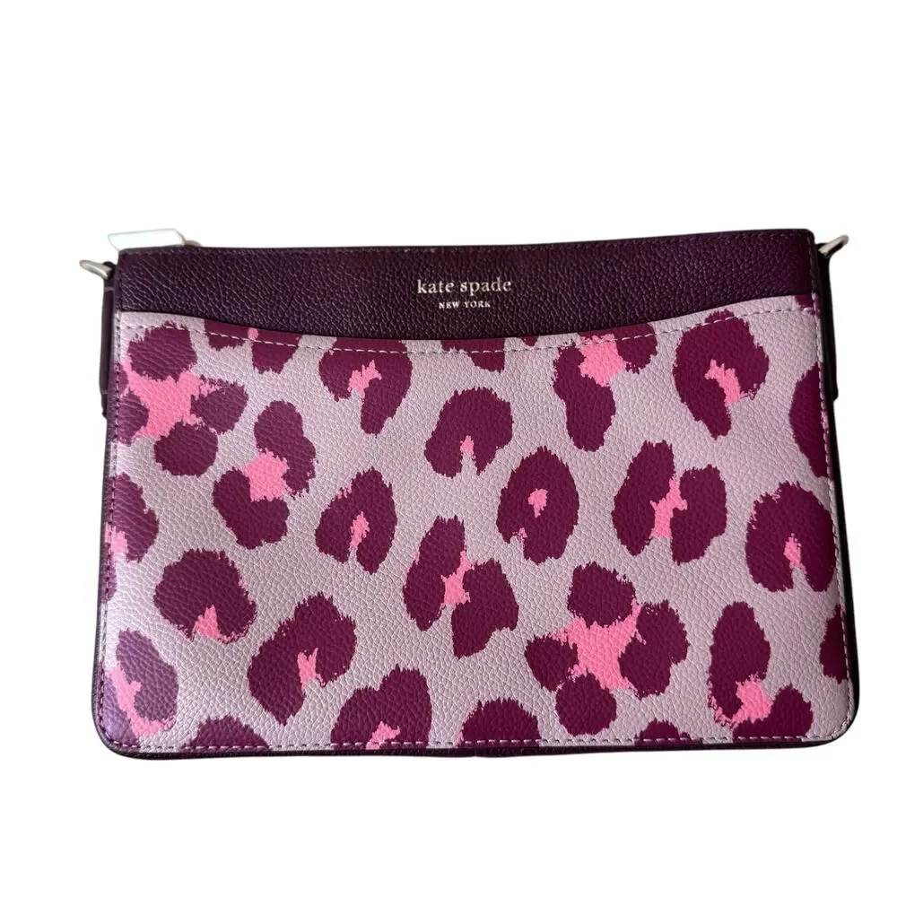 Kate Spade New York margaux leopard medium convertible crossbody bag Burgundy